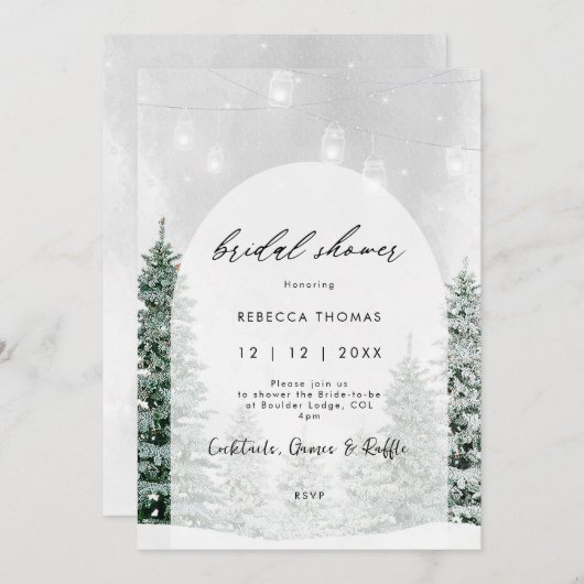 魔法の冬の雪のブライダルシャワー招待 招待状 (正面/裏面)