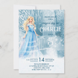 魔法の冬凍ってい雪プリンセス子供の誕生日 招待状