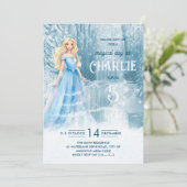 魔法の冬凍ってい雪プリンセス子供の誕生日 招待状 (スタンド正面)