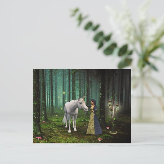 魔法の出会い - ユニコーンの幻想アート ポストカード (スタンド正面)