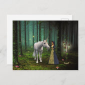 魔法の出会い - ユニコーンの幻想アート ポストカード (正面/裏面)
