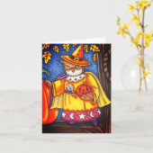 魔法の呪文とハロウィンの鳴き声、フクロウの魔法使いメモ カード (黄色い花)