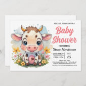 魔法の国の印刷可能な牛の赤ちゃんシャワー 招待状 (正面/裏面)