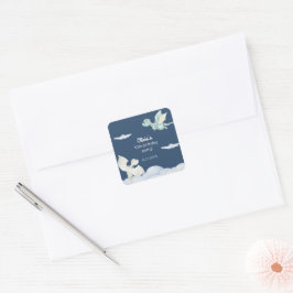 魔法の城かわいいドラゴンズ子供の誕生日ブルー スクエアシール