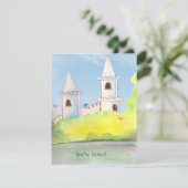 魔法の城の水彩画のパーティの招待状 招待状 (スタンド正面)