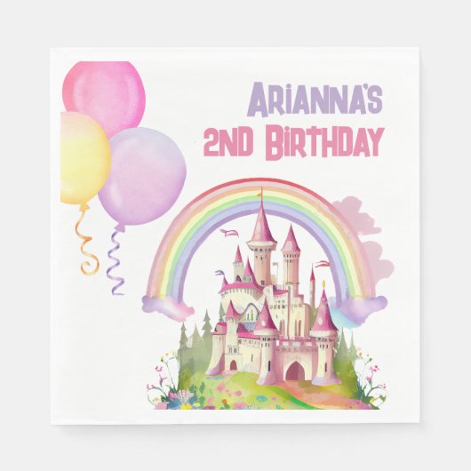 魔法の城バルーン小さな女の子の2回目の誕生日 スタンダードランチョンナプキン (正面)