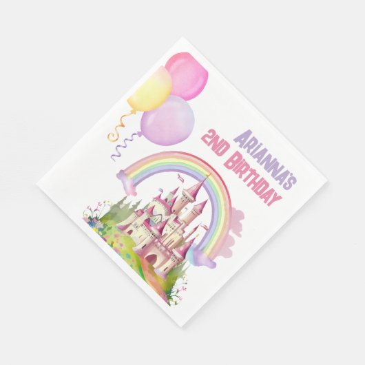 魔法の城バルーン小さな女の子の2回目の誕生日 スタンダードランチョンナプキン (角)