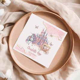 魔法の城ユニコーンピンクプリンセス1st誕生日 スタンダードカクテルナプキン