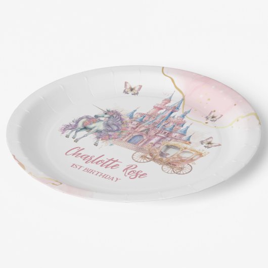 魔法の城ユニコーンピンクプリンセス1st誕生日 ペーパープレート (アングル)