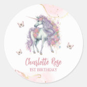 魔法の城ユニコーンピンクプリンセス1st誕生日 ラウンドシール (正面)