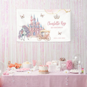 魔法の城ユニコーンピンクプリンセス1st誕生日 横断幕