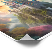 魔法の城飛んでいる龍の虹 ポスター (角)