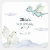 魔法の城 可愛いドラゴン 子供の誕生日 スクエアシール (正面)