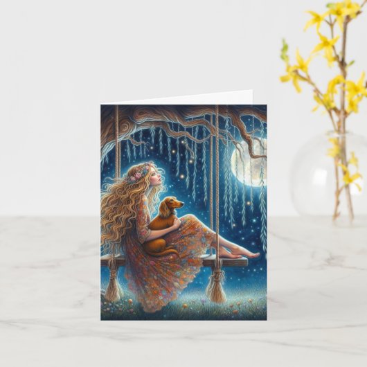 魔法の夕べとダウンロード可能な私のDachshund カード (黄色い花)