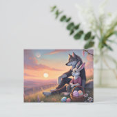 魔法の夕日の瞬間 – ウルフ&バニーイースターシーン シーズンポストカード (スタンド正面)