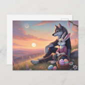 魔法の夕日の瞬間 – ウルフ&バニーイースターシーン シーズンポストカード (正面/裏面)