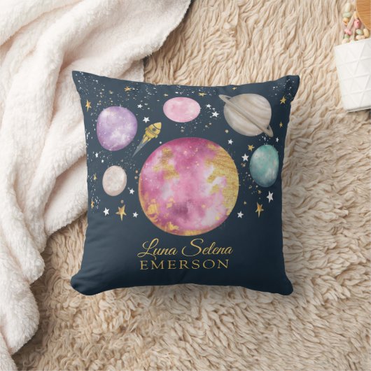 魔法の外スペース銀河系ムーンスターズガール子供部屋 クッション (ブランケット)
