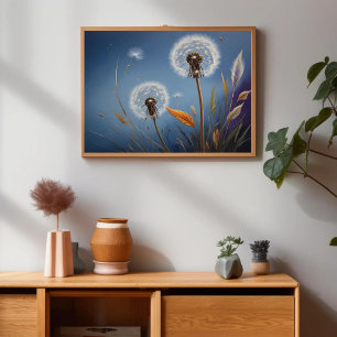 魔法の夜のタンポポAIアート絵画 ポスター