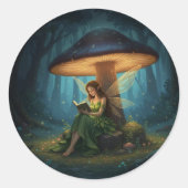 魔法の夜の妖精が本を読む ラウンドシール (正面)