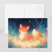 魔法の夜の牧草地に輝く赤いキツネ ポストカード (正面/裏面)