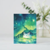 魔法の夜の蓮池の白いウーパールーパー ポストカード (スタンド正面)