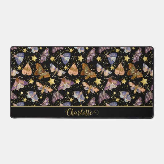 魔法の夜の蛾のフェイク金ゴールドグリッター開始名 デスクマット (正面)
