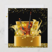 魔法の夜の金ゴールド音楽楽器招待状 招待状 (正面/裏面)