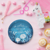 魔法の夜空 星と葉の青いウェディング ペーパープレート (パーティー)