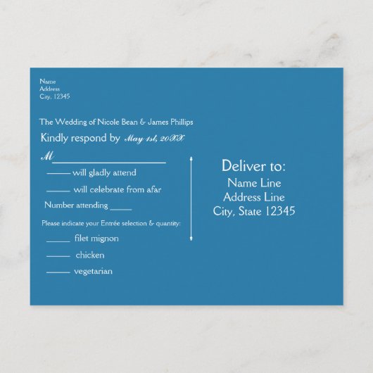 魔法の夜空 星と葉の青いRSVPカード インビテーションポストカード (裏面)