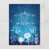 魔法の夜空 星と葉の青いRSVPカード インビテーションポストカード (正面)
