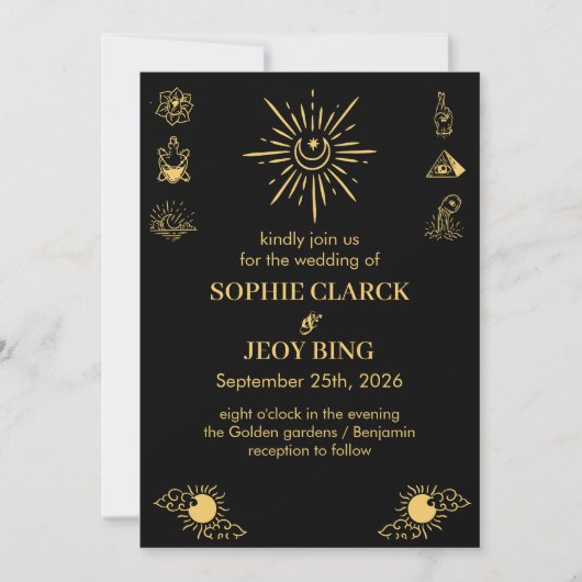 魔法の天の星空の夜のブラック結婚ズ 招待状 (正面)