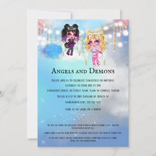 魔法の天使の悪魔の神話のテーマパーティー 招待状 (正面)