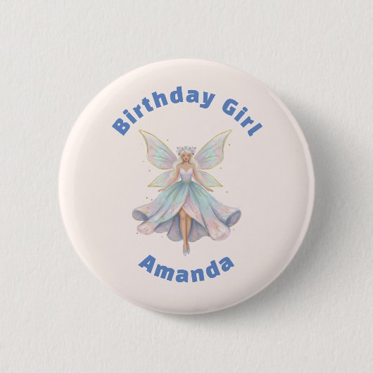 魔法の天使フェアリー パステルカラーの誕生日ガール 缶バッジ (正面)