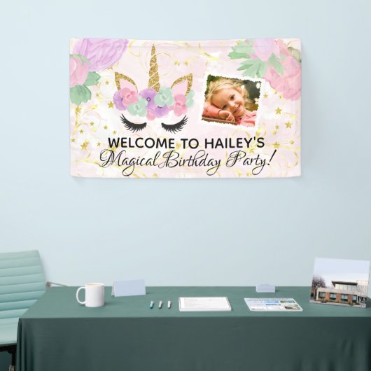 魔法の女の子の写真のユニコーンの誕生会 横断幕 (トレードショー)