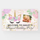 魔法の女の子の写真のユニコーンの誕生会 横断幕 (横)