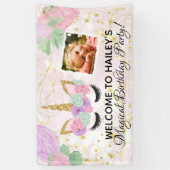 魔法の女の子の写真のユニコーンの誕生会 横断幕 (縦)