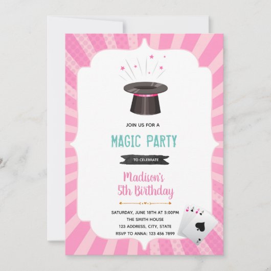 魔法の女の子の誕生日の招待 招待状 (正面)