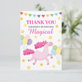 魔法の女の子最初のかわいいピンクのユニコーン誕生日 サンキューカード (スタンド正面)