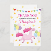 魔法の女の子最初のかわいいピンクのユニコーン誕生日 サンキューカード (正面/裏面)