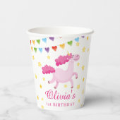 魔法の女の子最初のかわいいピンクのユニコーン誕生日 紙コップ (裏面)
