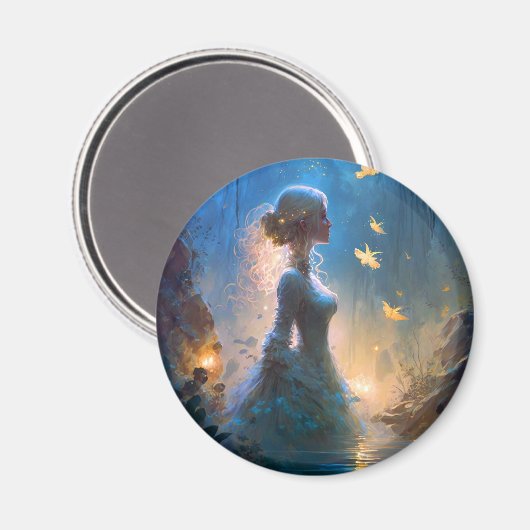 魔法の女性インウォーターファンタジーアート マグネット (正面/裏面)