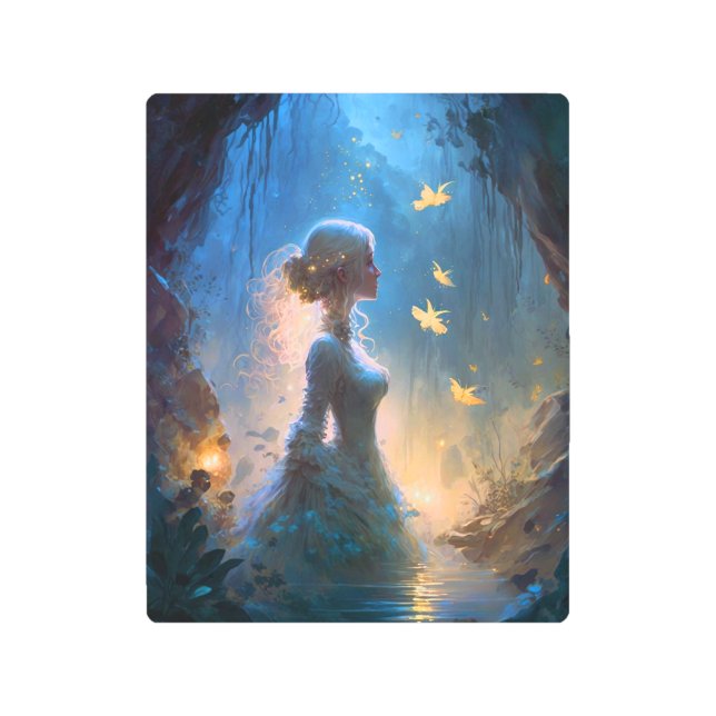 魔法の女性インウォーターファンタジーアート メタルプリント (正面)