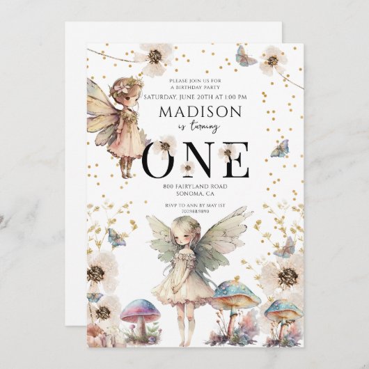魔法の妖精たち1歳の誕生日 招待状 (正面/裏面)