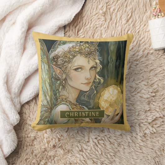 魔法の妖精とクリスタルボールパーソナライズされた クッション (ブランケット)