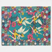 魔法の妖精とフローラ六角パッチワーク フリースブランケット (正面(横))