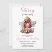 魔法の妖精とマッシュルームの女の子ファースト誕生日 招待状 (正面)