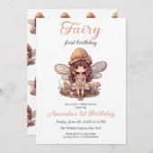 魔法の妖精とマッシュルームの女の子ファースト誕生日 招待状 (正面/裏面)