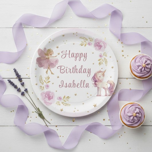 魔法の妖精とユニコーンの女の子の誕生日パーティー ペーパープレート