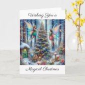 魔法の妖精と小妖精や小人クリスマスツリー カード (黄色い花)