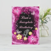 魔法の妖精と蝶ピンクフローラ誕生日 招待状 (スタンド正面)
